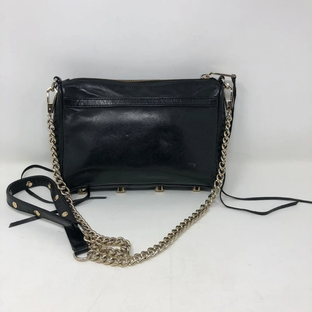 Rebecca Minkoff M.A.C. Shoulder Bag Black Leather Chain Strap Studded